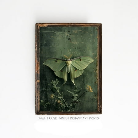Luna Moth Poster, Dark Cottagecore Wall Art, Dark Botanical Posters, Vintage Goth Wall Art, Whimsigoth Art, Witchy Academia Aesthetic,3, 12x18 UNFRAMED