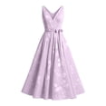thumbnail image 4 of XIAOCHA Women's Waist Tie Tulle Dress Sleeveless V-Neck Floral Embroidery Summer Wedding Midi Gown, 4 of 5