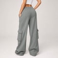 thumbnail image 5 of Women's Cargo Sweatpants High Waist Wide Leg Drawstring Baggy Fleece Lined Pants Casual Athletic Joggers with Pockets M, 5 of 7
