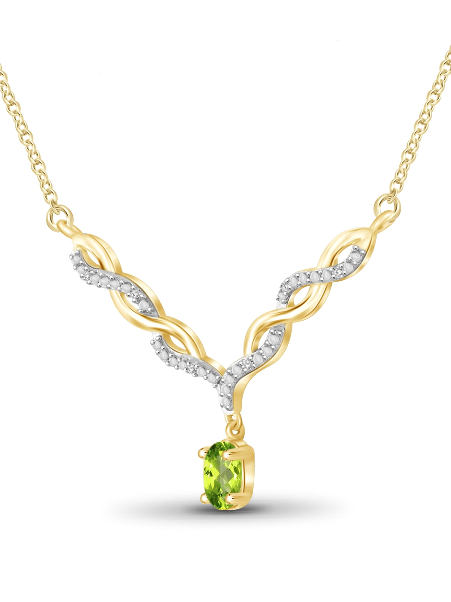 JewelersClub Peridot Gemstone Necklace for Women & Girls | 14k gold-plated Silver | Diamond V-Shaped Pendant on a 18" Rope Chain