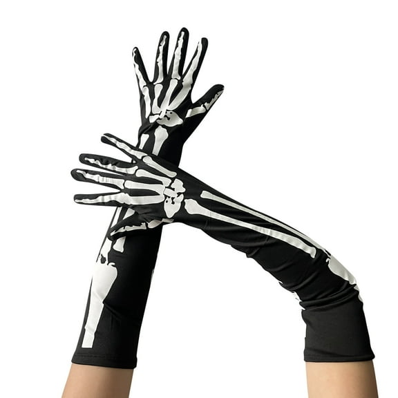 AWZXDE Halloween Skeleton Full Finger Gloves For and Party with Long Arm Sleeve Design Black,One Size