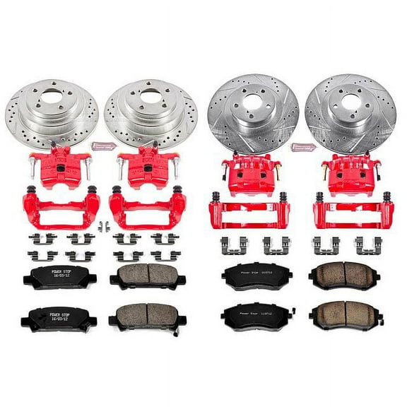 PowerStop Front and Rear Z23 Evolution Sport Brake Pad and Rotor Kit with Red Powder Coated Calipers Fits: SUBARU Select Models KC2377