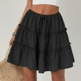 thumbnail image 3 of cocolona Womens Summer Casual Pleated Mini Skirts Elastic Waist Drawstring Ruffle Flowy Beach Vacation Skirts Black L, 3 of 7