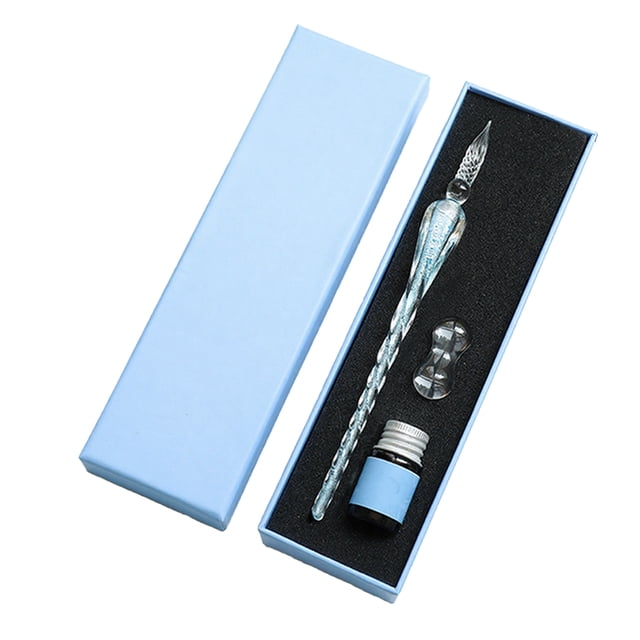 Glass Dip Pen Set with Ink & Pen Rest Handmade Calligraphy Pen for Lettering Journaling Drawing Smooth Writing Elegant Gift for Artists Students