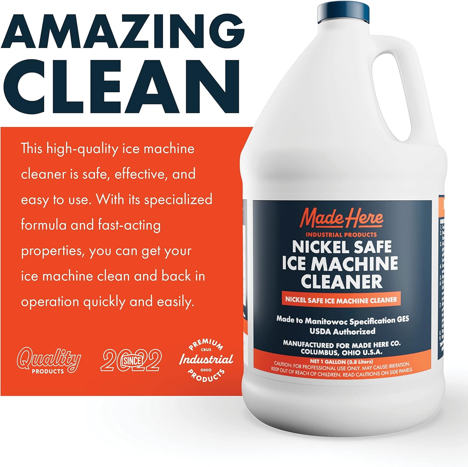 Made Here Co. Nickel Safe Ice Machine Cleaner 1 Gallon – Scale & Slime Remover, USDA Approved