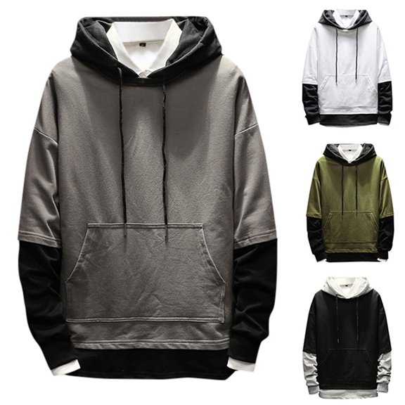 FASHOFT Mens Plus Size Color Block Hoodie Fall Winter Trendy Loose Fit Casual Pullover Sweatshirt Soft Comfortable Fashion Daily Wear No Layer Needed Top Hoodies For Men Green XXXXL