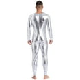 thumbnail image 3 of Alvivi Men's Shiny Metallic Dance Unitards Long Sleeve Full Length Bodysuits Jumpsuits Silver 3XL, 3 of 6