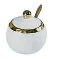 thumbnail image 4 of Tongina - Azucarero de cerámica con tapa y cuchara, caja para condimentos, tarro redondo de cerámica para encimera y hogar, color blanco, 4 of 8
