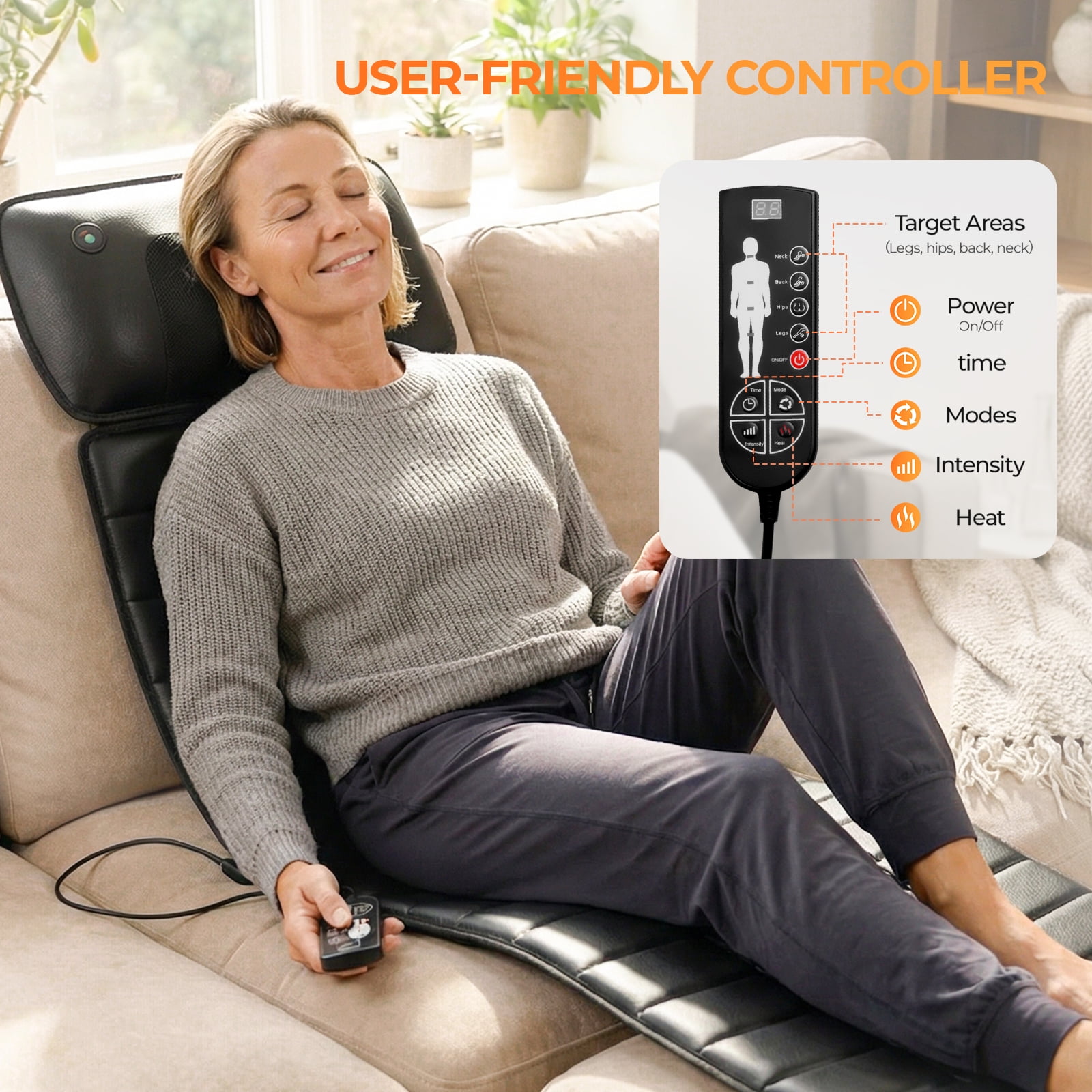 Himouta Massage Mat with Detachable Neck Massager,Vibrating Back Massager Pad with Heating for Home Office Use, Black,Gift