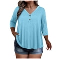 thumbnail image 1 of KyCheLot Women's V Neck Tops Fall Button Plus Size 3/4 Length Sleeve Solid Color Clothes Comfy Loose Hiking Tops, 1 of 6