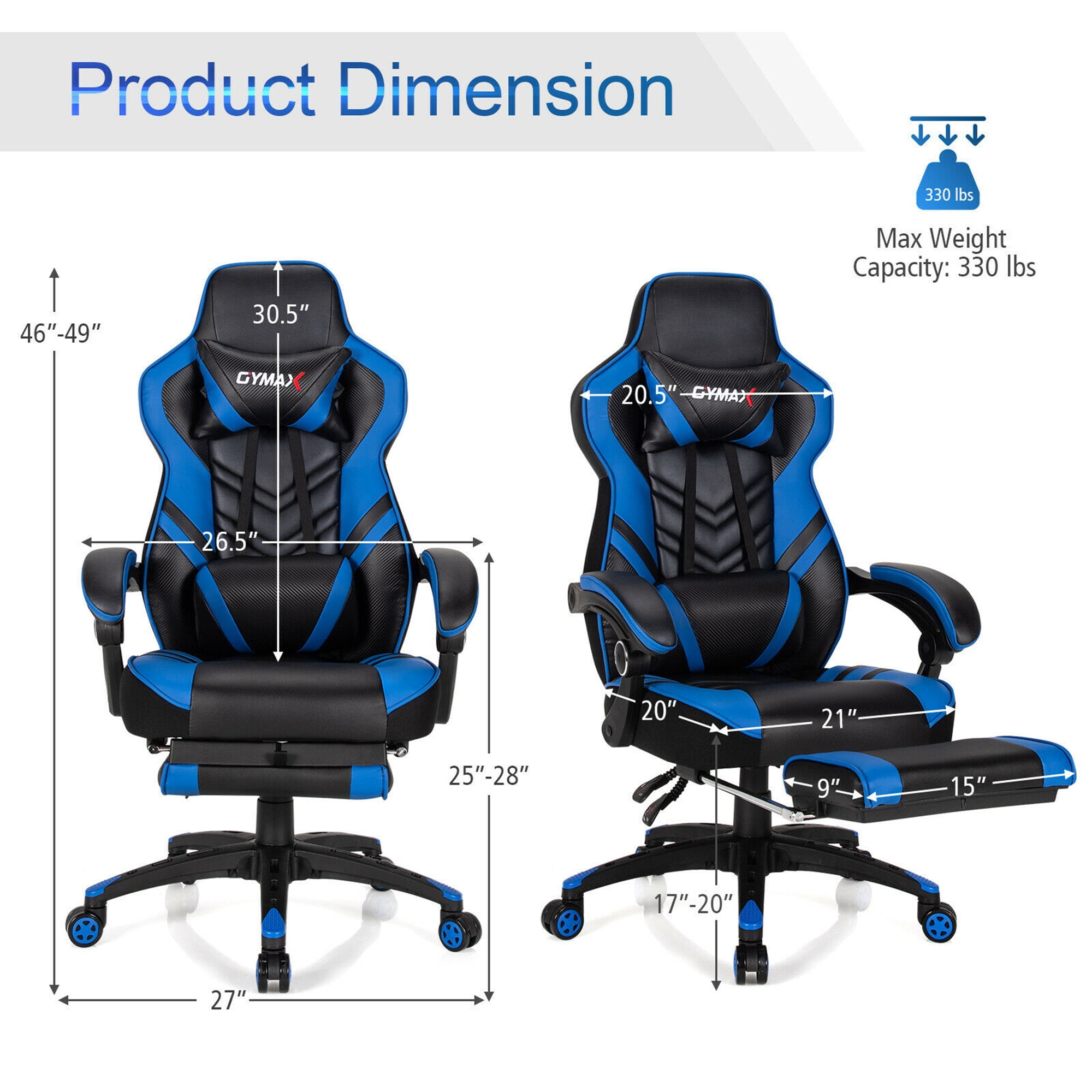 Gymax Office Computer Desk Chair Gaming Chair Adjustable Swivel w/Footrest Blue