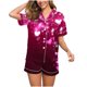 thumbnail image 2 of Puntoco Pijamas para mujer, pijamas casuales de mujer, cuello vuelto, blusa lisa de manga corta, pantalones cortos de moda, traje de pijama, 2 of 5
