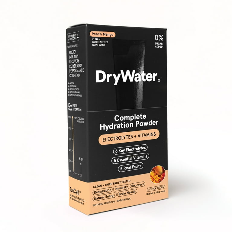 DryWater Hydration Powder with Electrolytes and Vitamins, Peach