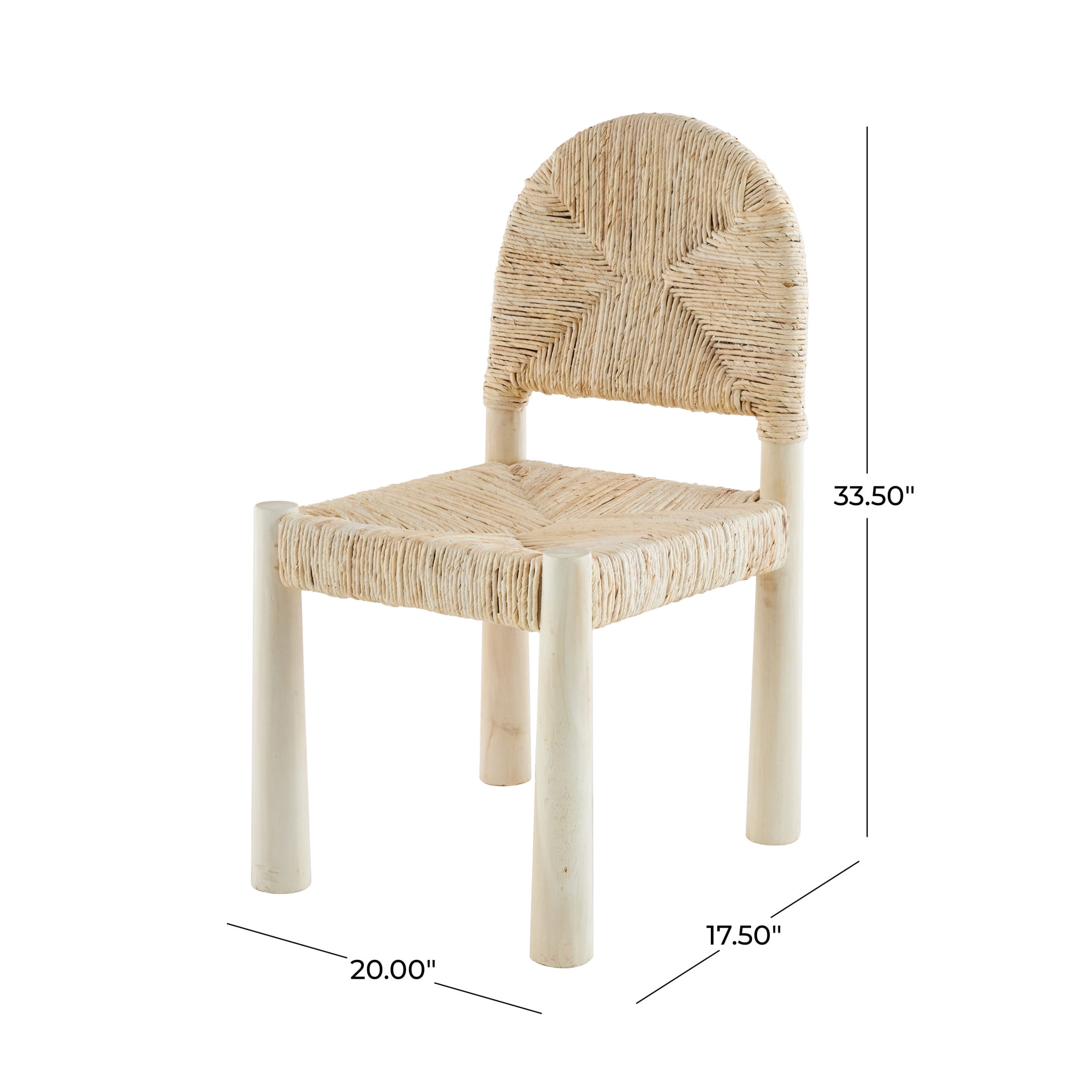 DecMode Wood Handmade Art Deco Dining Chair with Woven Banana Leaf Seat, Set of 2, Cream