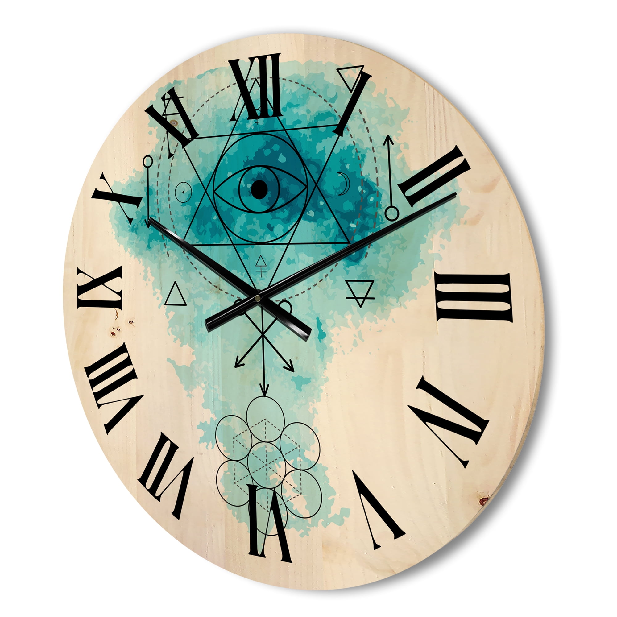 Designart 'Sacred Geometry and Symbol of Alchemy II' Bohemian & Eclectic Wood Wall Clock