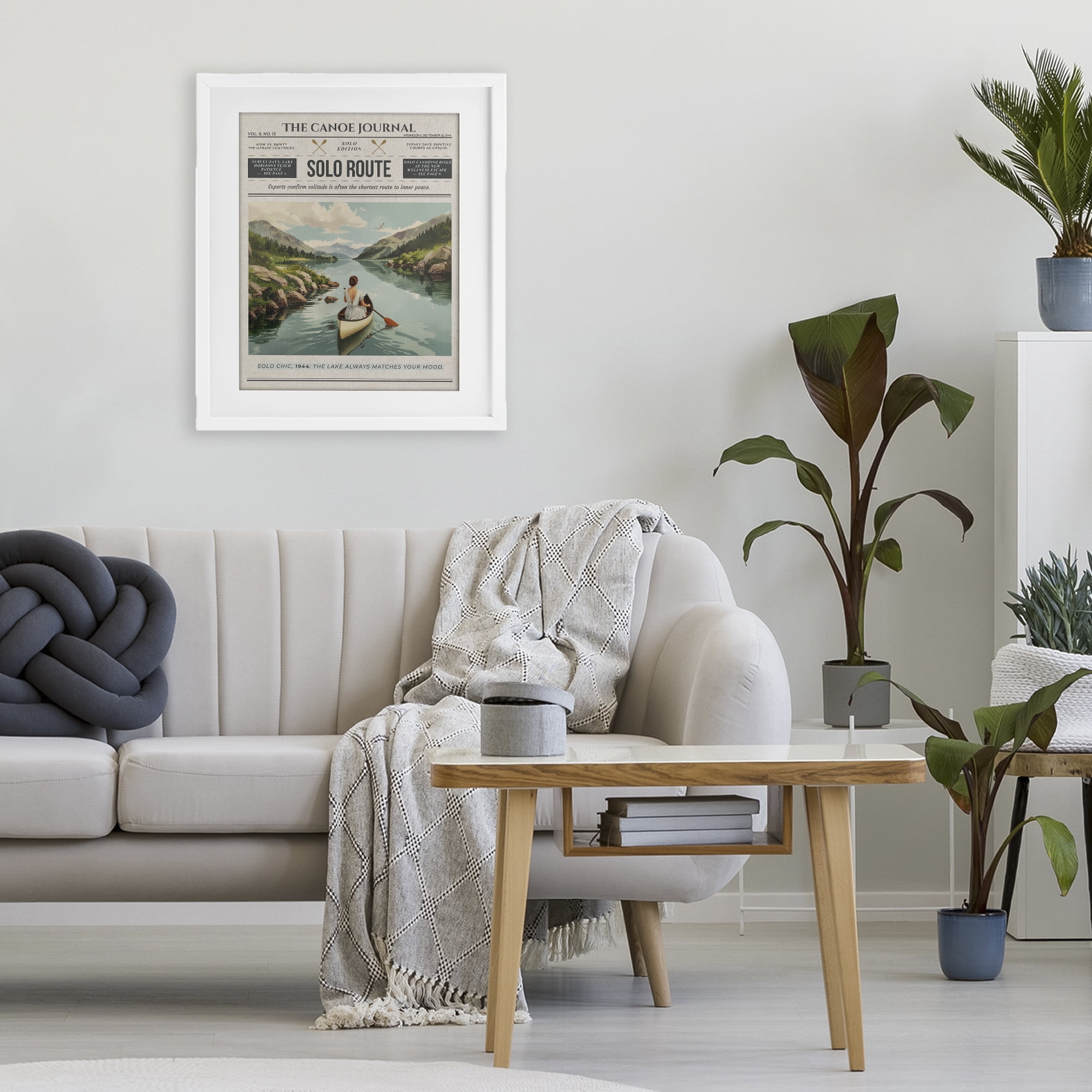 Stupell Industries Canoe Journal Newspaper White Framed Print Under Glass, design by A Barefoot Stylist