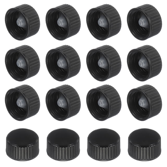 Uxcell 16 Pcs Cubierta de Resina Fenólica, Tapas de Tornillo de Sello de Polietileno de 18 mm, Tapas de Botellas de Plástico de Repuesto para Productos Químicos, Alimentos, Cosméticos, Negras