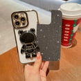 thumbnail image 3 of Compatible for iPhone 14 Pro Max 6.7 Inch Bling Plating Astronaut Hidden Stand Case, Cute 6D Bear Stand Glitter Phone Case for Women Girls Soft TPU Shockproof Back Cover - Black, 3 of 11