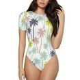 thumbnail image 2 of Uemuo Hawaiian Coconut Tree Pattern Women's One Piece Short Sleeve Swimsuit Rash Guard Surfing Modest Quick-drying Swimsuit Beach Essentials-X-Large, 2 of 9