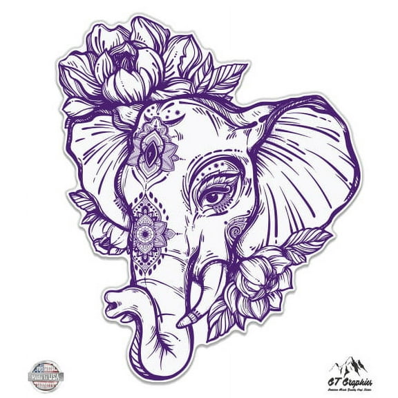 Elephant Henna Purple - 3" Vinyl Sticker - For Car Laptop I-Pad Phone Helmet Hard Hat - Waterproof Decal
