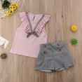 thumbnail image 5 of Franhais 2Pcs Girls Clothes Outfits Ruffle Sleeveless Bow Tie Top + Plaid Print Button Shorts, 5 of 8