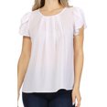 thumbnail image 5 of Women's Casual Solid Pleated Front Petal Cap Sleeve Round Neck Tee Blouse Top, 5 of 6