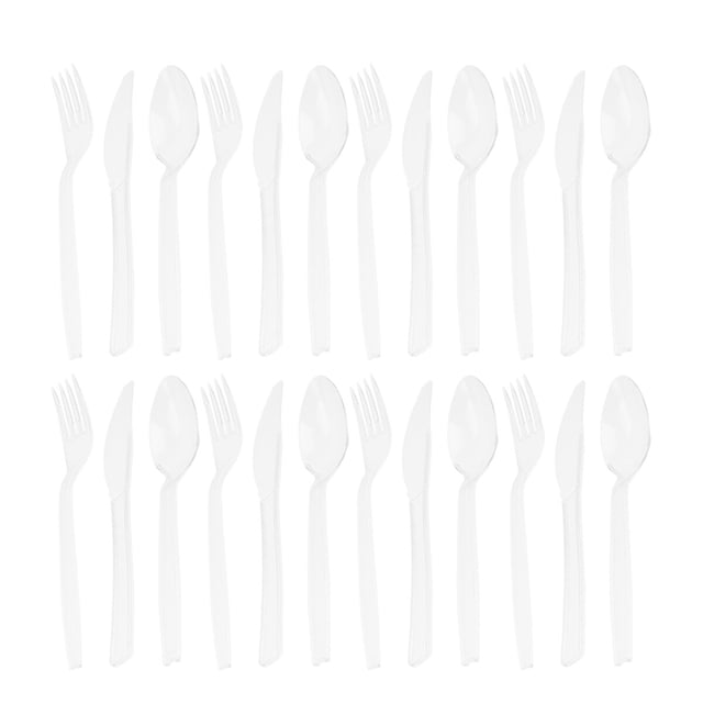 FELTECHELECTR 300 cubiertos desechables transparentes de plástico para fiestas, tenedores y cucharas para cumpleaños (100 unidades cada uno)