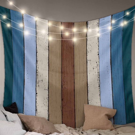 Blue Brown Small Tapestry for Bedroom Wall Hanging Tapestry,Farmhouse Wood Grain Vintage Vertical Striped Ceiling Backdrop Tapestries Poster Blanket Wall Decor for Teens Room Living Room 23" x 28"