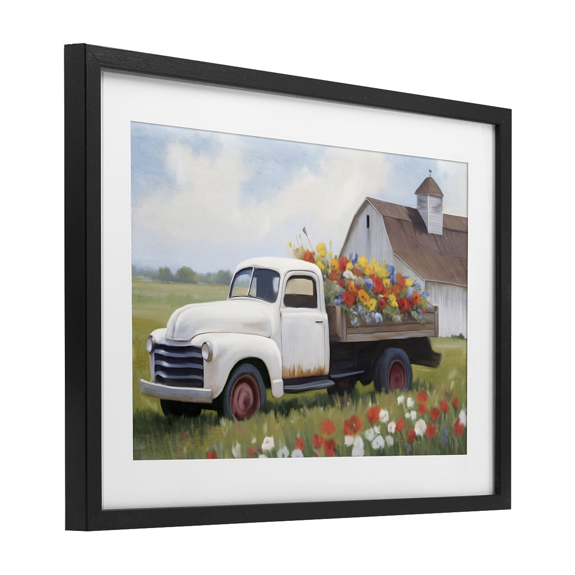 Stupell Industries White Delivery Floral Truck Black Framed Print Under Glass, design by Kim Allen