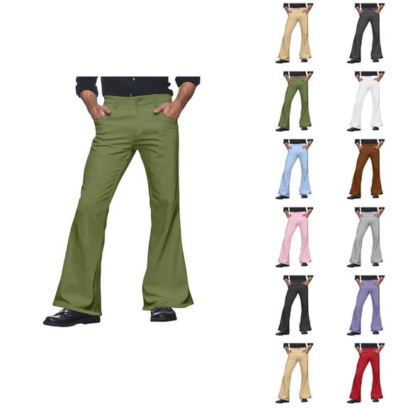 70s Disco Pants for Men Casual Bell Bottom Flared Pants with Pockets Trousers 70s Disco Outfits