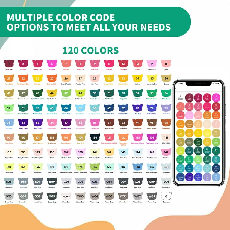 AEDAGA 120 Colors Alcohol Markers Set, Dual Tip, Free App