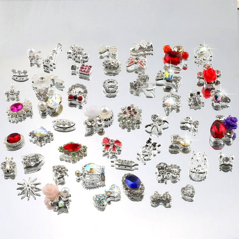 50pcs 3D Acrylic Nails Charms for Mix Styles Rhinestones for Nails Metal  Nail Jewels for Nail Art Shiny Zircon Nail Rhinestones Alloy Nail Charm Pearl  Nail Gems Cute Charms for Nails Design 