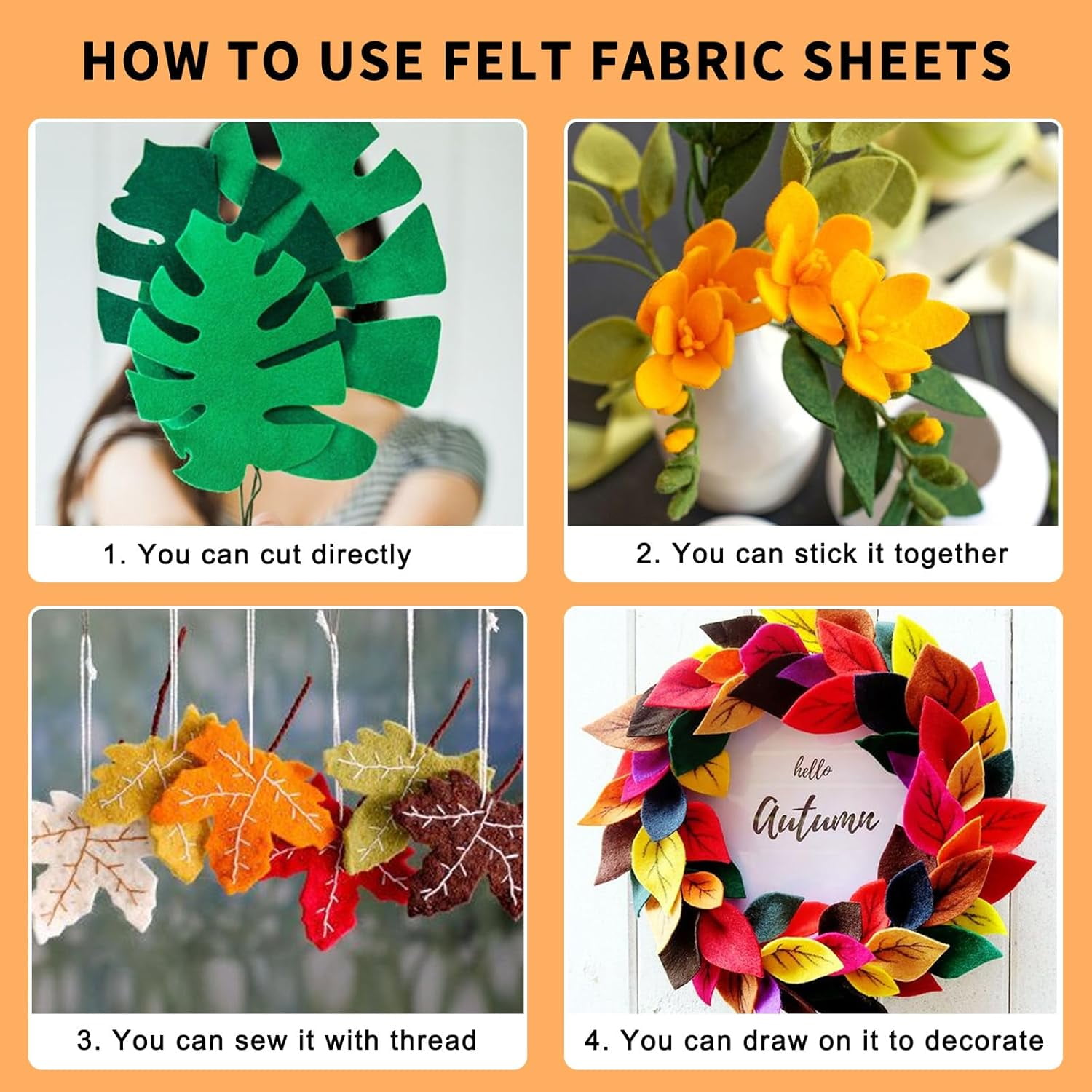 Felt Sheets for Crafts - 40pcs Stiff Felt for Craft, 8x12 Craft Sheet, 1mm Assorted Colors Felt Fabric Sheets, Thin Felt Pack Patchwork Craft Supplies, A4 Size for Halloween Christmas Decor