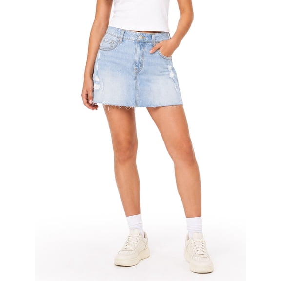 No Boundaries Denim Mini Skirt, Women's XXS-XXL