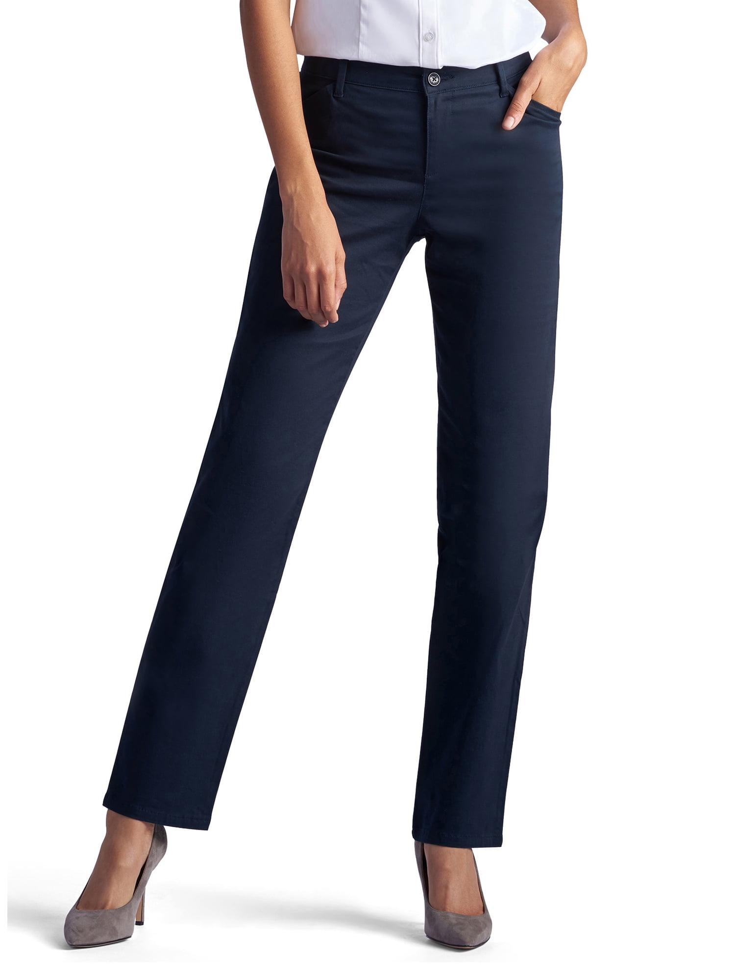 Lee Women's Relaxed Fit All Day Flat Front Straight Leg Pants Indigo Rinse
