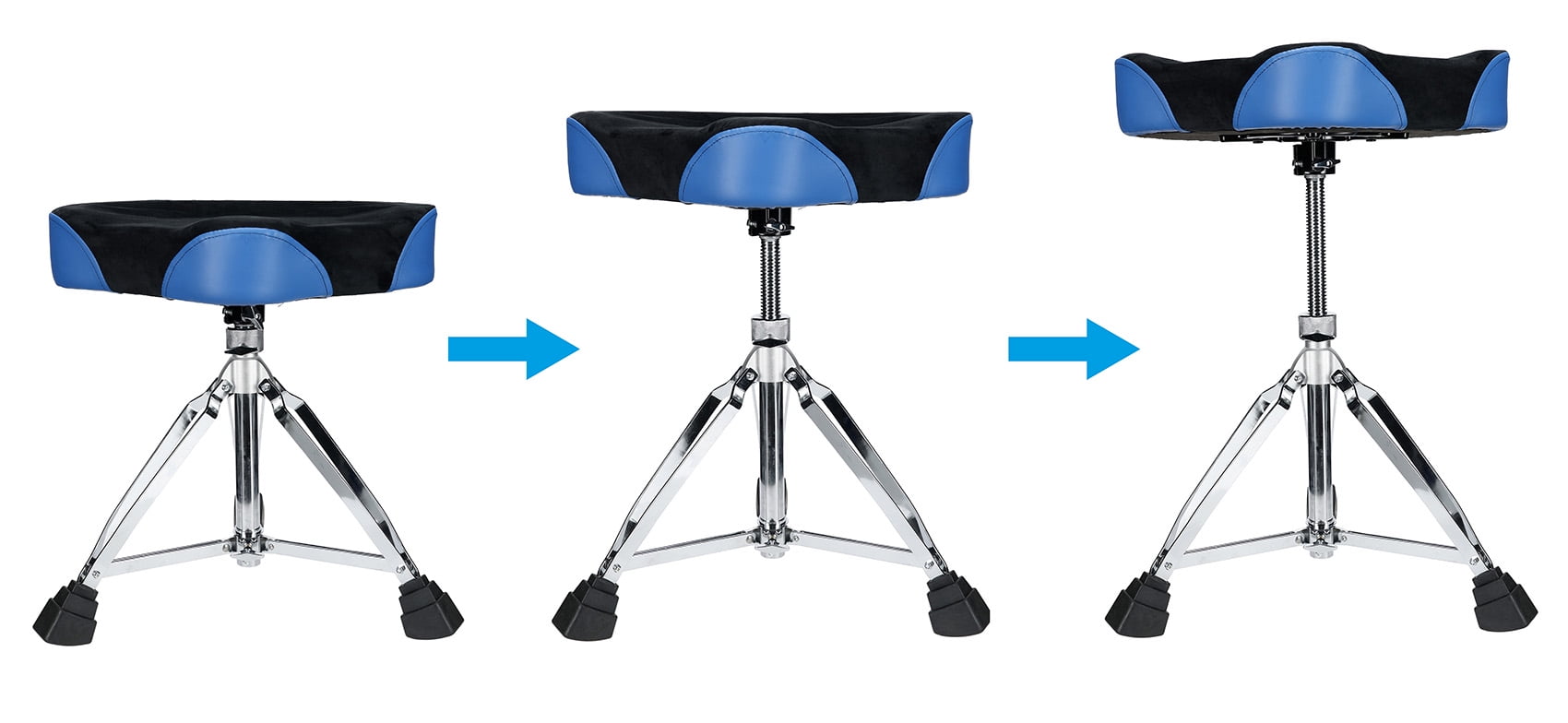 Rockville RDS52 Black/Blue Double Braced Drum Throne 4" Padding, Lockable Height