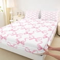 thumbnail image 5 of Meiyoeat Minimalist Ribbon Print King Sheets 4Pcs,Delicate Bow Pattern Bedding,Pink White,1 Flat Sheet,1 Fitted Sheet and 2 Pillowcases, 5 of 6