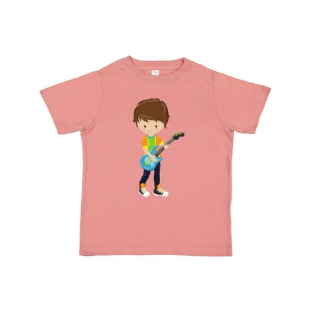

Inktastic Rock Boy Brown Hair Boy Playing Guitar In Band Gift Toddler Boy Girl T-Shirt