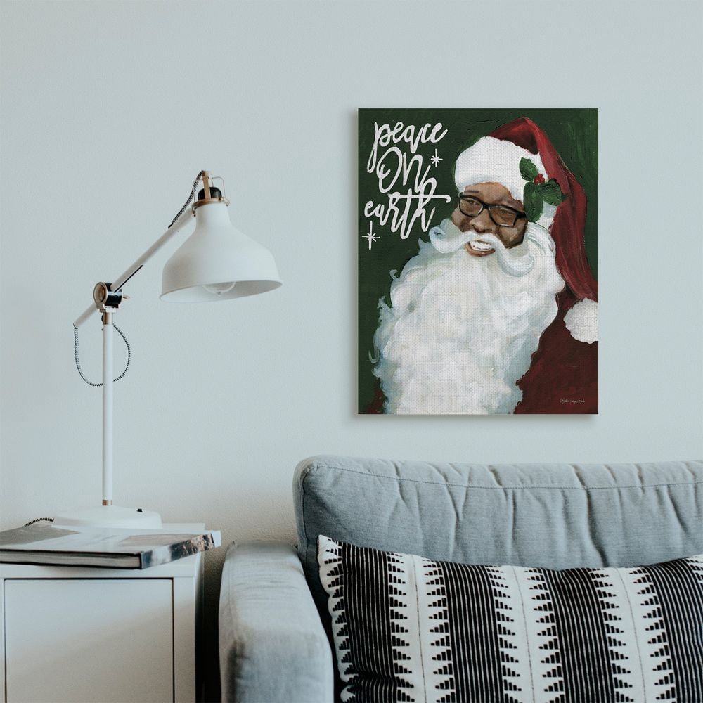 Stupell Industries Peace On Earth Phrase Santa Portrait Painting Designed by Stellar Design Studio