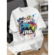 thumbnail image 1 of Camiseta informal juvenil de cuello redondo, con estampado de mando de juego colorido, tejido de punto ligeramente elástico, algodón, corte regular, ideal para deportes al aire libre de primavera/ve, 1 of 5