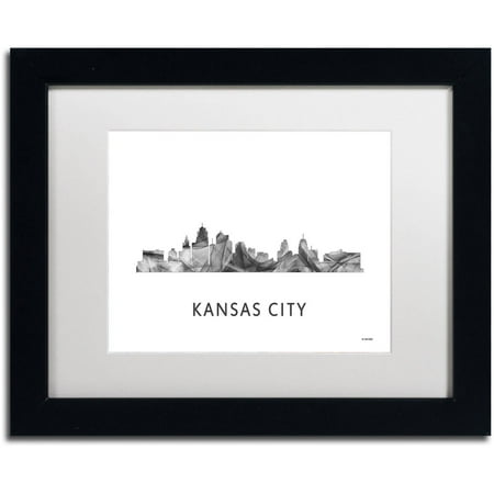 Missouri Frame - Trademark Fine Art 'Kansas City Missouri Skyline WB-BW' Canvas Art by Marlene Watson, White Matte, Black Frame