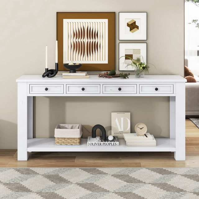 Table Console Table de Sofa avec Tiroirs de Rangement et Tablette Inférieure, Table d'Entrée Moderne pour Couloir Salon Vestibule, Meuble de Maison Robuste et Élégant