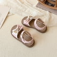 thumbnail image 4 of Girls Flat Sandals Open Toe Cute Bow Lightweight Thick Sole Soft Footbed Buckle Ankle Strap Princess Dress Shoes Pink 13.5 Little Kid, 4 of 7