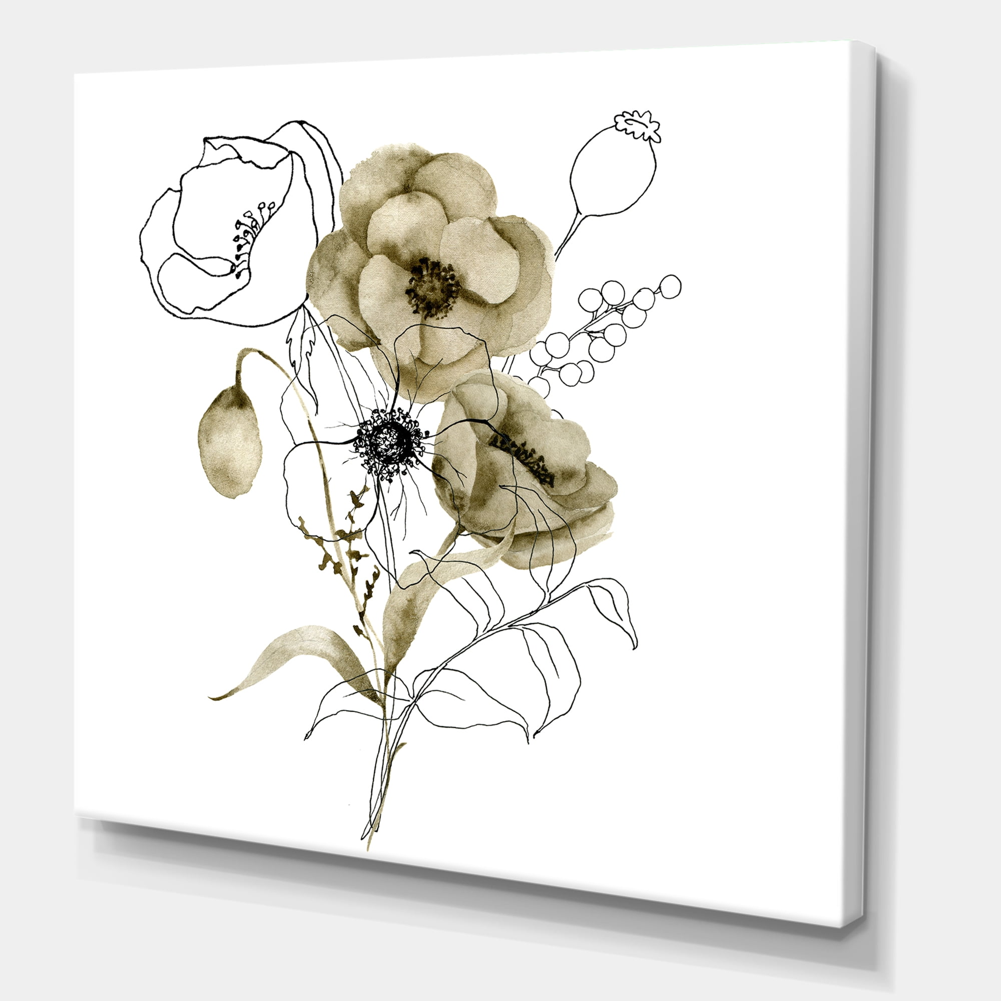 Designart ' Eucalyptus Branches With Anemone Bouquet Flower ' Traditional Canvas Wall Art Print