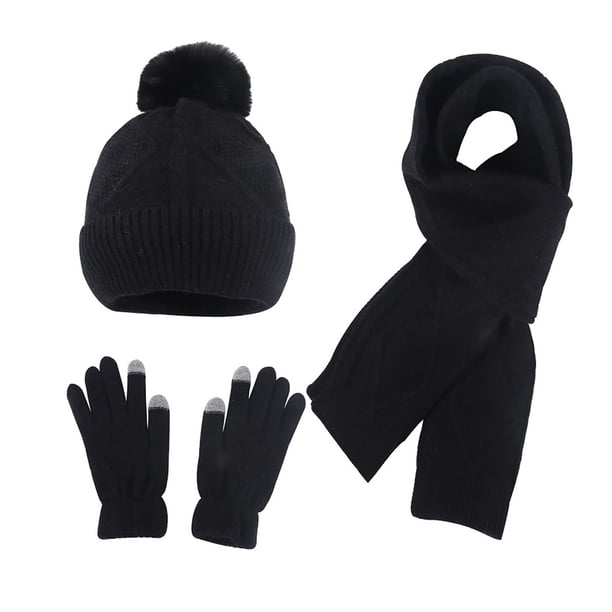 Sombreros para mujer y hombre, gorro de punto, bufanda cálida, guantes, jersey grueso de tres piezas, gorro para mujer.