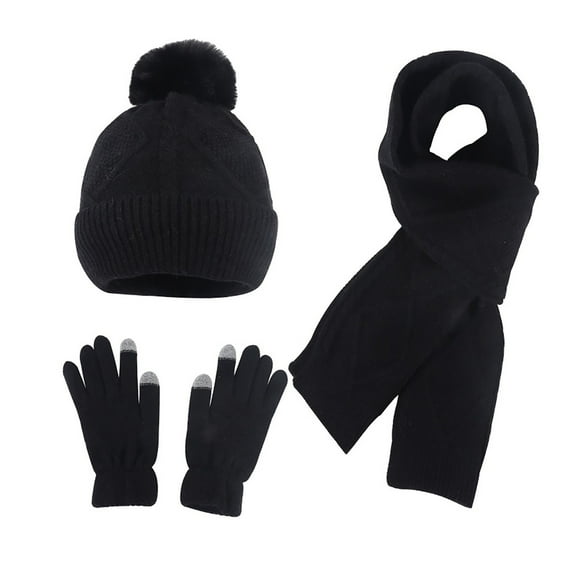 qolati Winter Hat and Scarf Gloves Set for Women Mens Warm Knit Pompom Thermal Hats Long Scarves Glove Sets Fleece Lined Warm Knit Beanie Cap