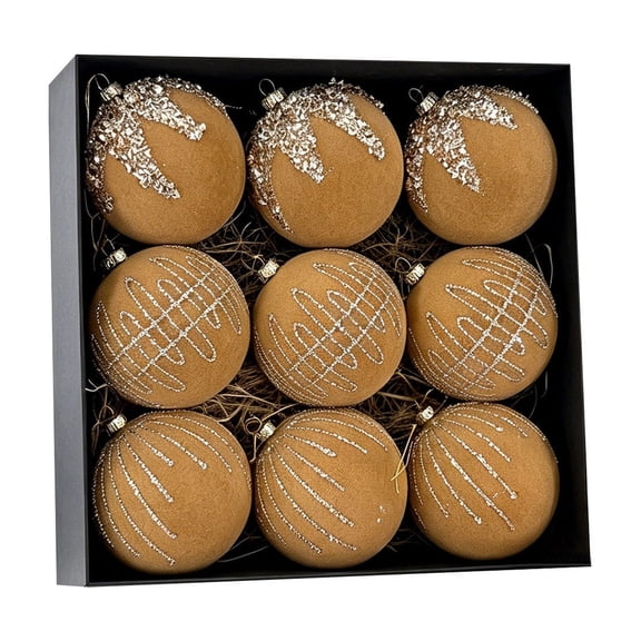 Christmas Tree Ornaments Velvet Balls Pack of 9PC Shatterproof Xmas Bulbs Decorations 3 Inch Brown