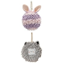 Unique Bargains 2 Packs Chenille Fuzzy Hand Towels 7" x 7" Light Grey/Purple