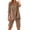 Khaki, variant on Trikvn Women Linen Sets 2 Piece Outfits Casual Summer Half Sleeve V Neck Tunic Top and Knee Length Bermuda Shorts Outfits Relaxed Fit Loungewear with Pockets