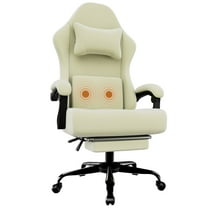 Ergonomic Gaming Chair, Electronic Gaming Chair With Massage Lumbar Support And Foot Pedals, Fabric Computer Chair(White)